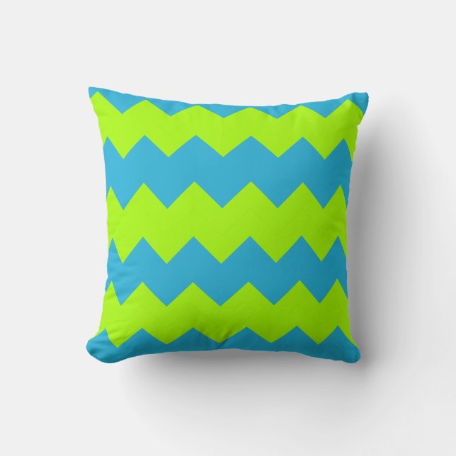 Lime Green, Aqua Zig Zag Kissen (Vorderseite)