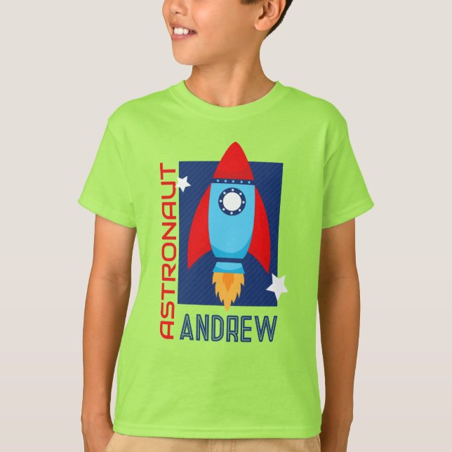 Lime Green Astronaut Name Space Rocket Party Shirt (Vorderseite)