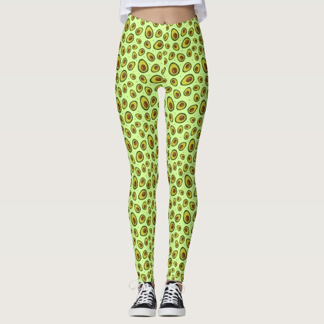 Lime Green Avocado Fruit Gemustert Leggings (Vorderseite)