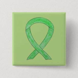 Lime Green Awareness Ribbon Art Laptop Pin Button
