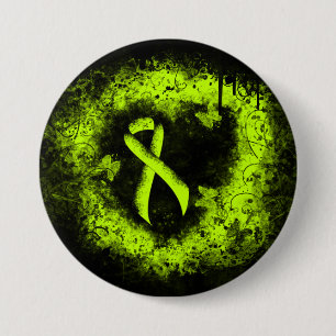 Lime Green Awareness Ribbon Grunge Herz Button