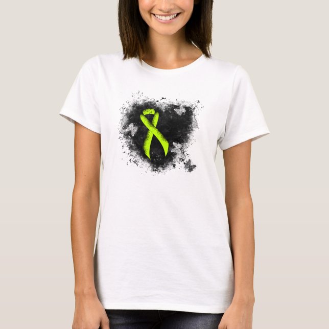 Lime Green Awareness Ribbon Grunge Herz T-Shirt (Vorderseite)
