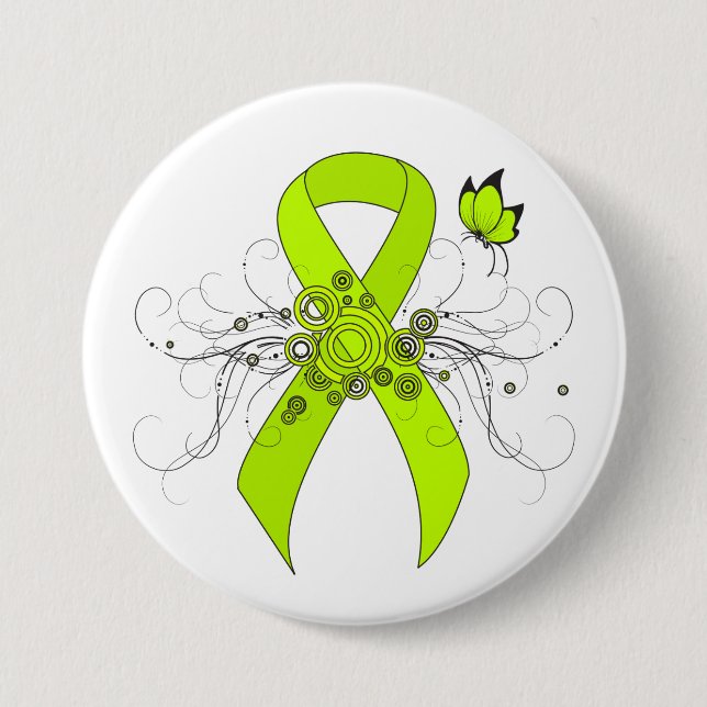 Lime Green Awareness Ribbon mit Butterfly Button (Vorderseite)