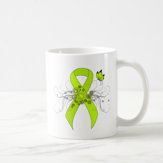 Lime Green Awareness Ribbon mit Butterfly Kaffeetasse (Rechts)