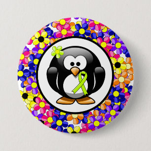 Lime Green Awareness Ribbon Penguin Button