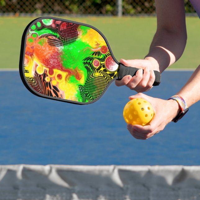 Lime Green, Black Abstrakt Fluid Art Pickleball Schläger (InSitu)