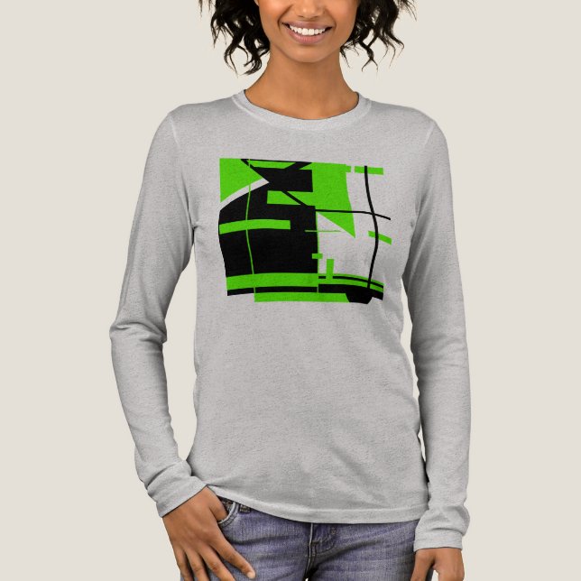 Lime Green Black Abstrakt Large Shapes Design Tri-Blend Shirt (Vorderseite)