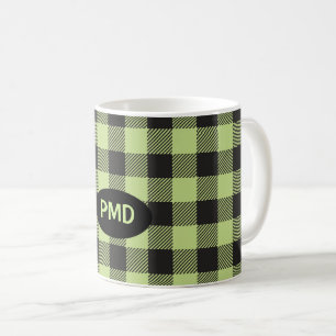Lime Green Black Buffalo Kariert Monogram Kaffeetasse