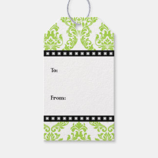 Lime Green Black Damask Gift Tags Geschenkanhänger
