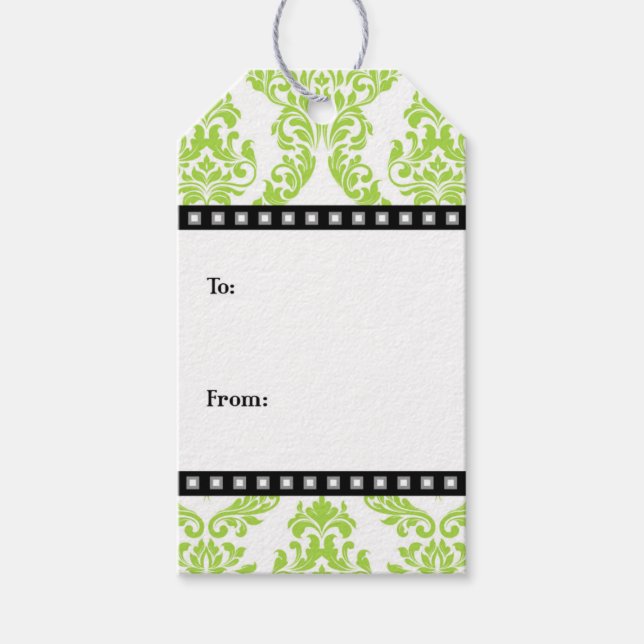 Lime Green Black Damask Gift Tags Geschenkanhänger (Vorderseite)