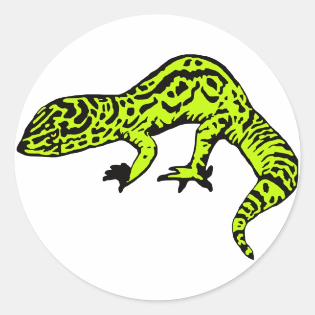Lime Green & Black Gecko Runder Aufkleber (Vorderseite)