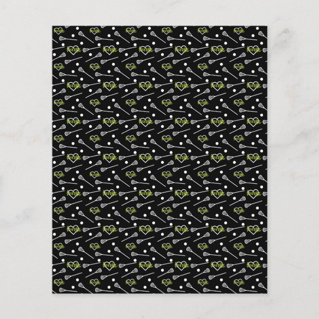Lime Green Black Lacrosse Stick & Hearts Scrapbook (Vorderseite)