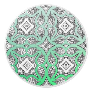 Lime Green Black Mandala Decorative Keramikknauf