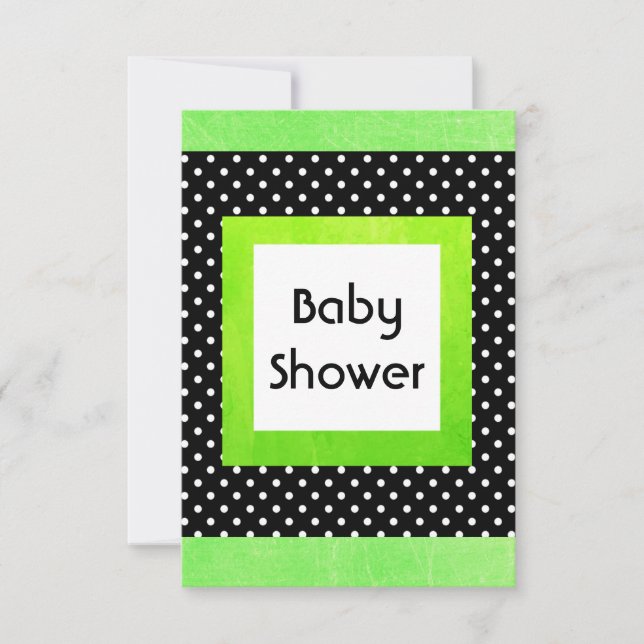 Lime Green & Black Polka Dot Baby Dusche lädt ein Einladung (Vorderseite)