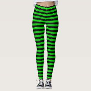 Lime Green Black Streifen Nahtloses Muster Leggings