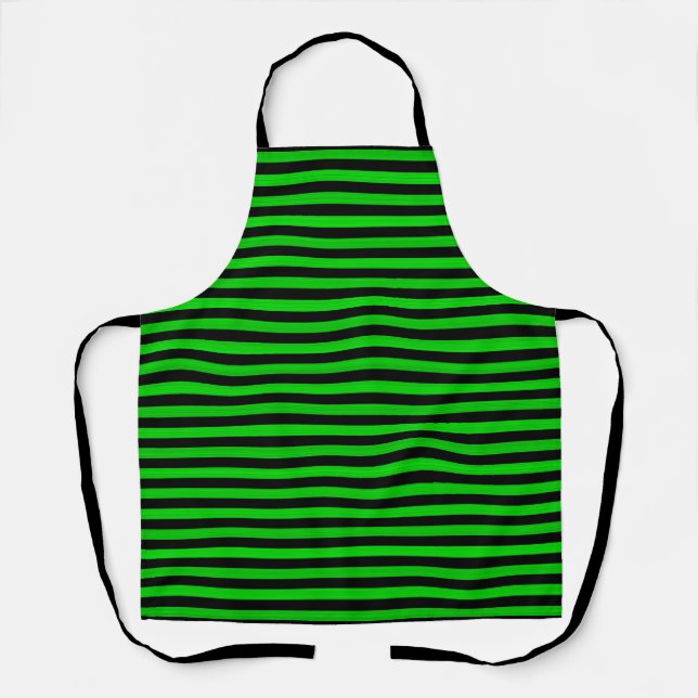 Lime Green Black Streifen Nahtloses Muster Schürze (Vorderseite)