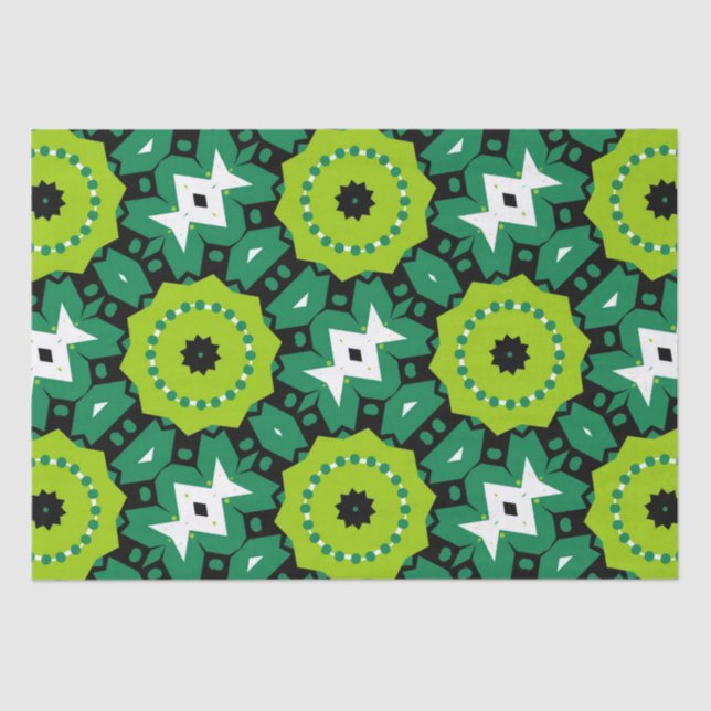 Lime Green Black & White Geometric Muster Seidenpapier (Vorderseite)