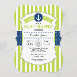 Lime Green Blue Nautical Baby Shower Einladung