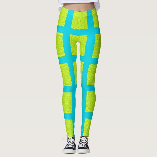 Lime Green Blue Square Muster Yoga Pants Leggings (Vorderseite)