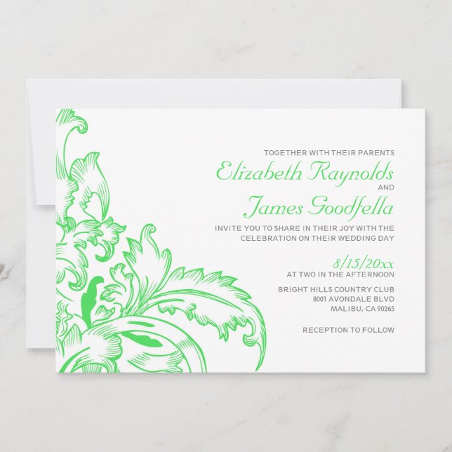 Lime Green Blüh Wedding Einladungen (Vorderseite)