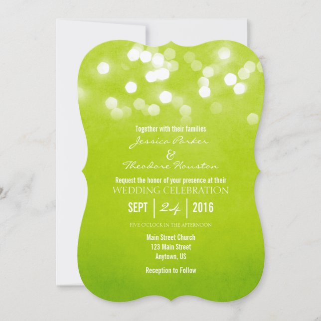 Lime Green Bokeh Glitzer Lights Wedding Einladung (Vorderseite)