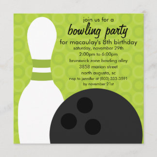 Lime Green Button Pals Bowling Geburtstagspartei Einladung