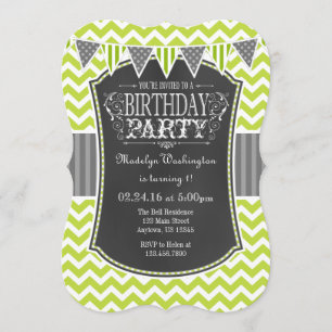 Lime Green Chalkboard Zickzack Geburtstag Einladun Einladung