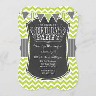 Lime Green Chalkboard Zickzack Geburtstag Einladun Einladung