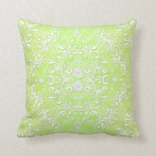 Lime Green Chartreuse Floral Damask Kissen