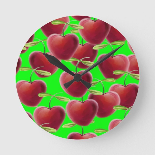 Lime Green Cherry Splash Runde Wanduhr (Vorderseite)