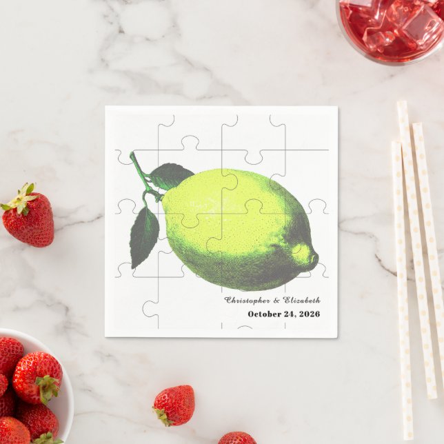 Lime Green Citrus Lemon Jigsaw Puzzle Wedding Serviette (Beispiel)
