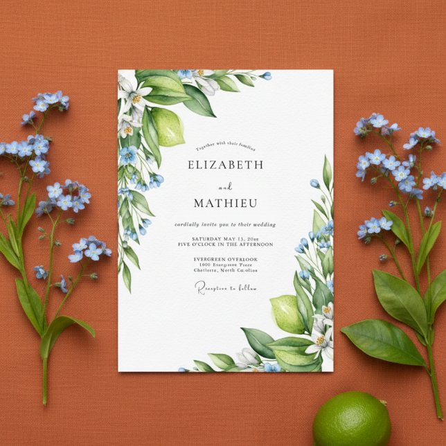 Lime Green Citrus Mediterranean Wedding Einladung (Von Creator hochgeladen)