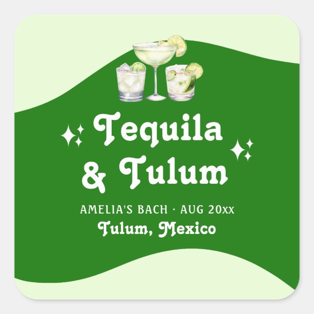 Lime Green Citrus Tequila & Tulum Bachelorette Quadratischer Aufkleber (Vorderseite)