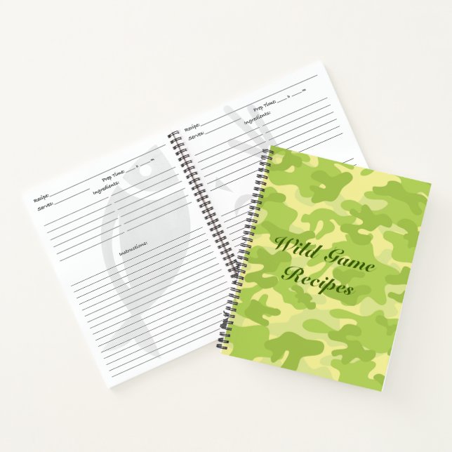 Lime Green Color Camouflage Muster Rezept Buch (Innenseite)