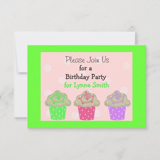 Lime Green Cupcake Geburtstagsparty Einladung (Vorderseite)