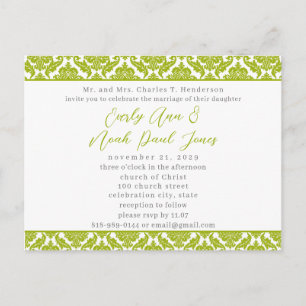 Lime Green Damask auf der Einladung zur White Wedd