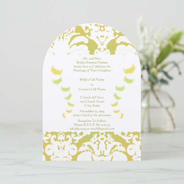 Lime Green Damask Einladung zur Hochzeit (Stehend Vorderseite)