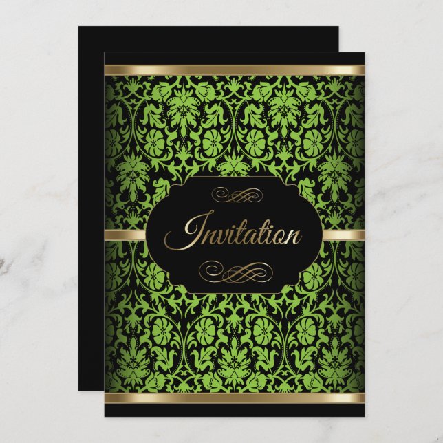 Lime Green Damask Party Celebration| DIREKT Einladung (Vorne/Hinten)