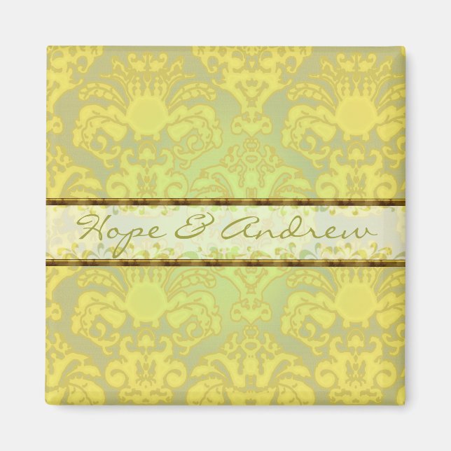Lime Green Damask Wedding Magnet (Vorne)