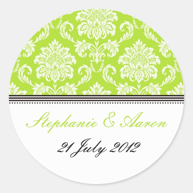 Lime Green Damask Wedding Sticker (Vorderseite)