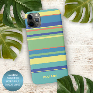 Lime Green Dark Blue Orange Summer Yellow Stripes iPhone 11Pro Max Hülle
