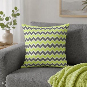 Lime Green & Dark Grau Zickzack Muster Kissen