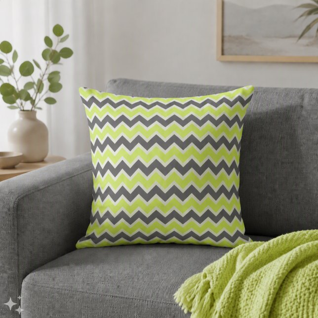Lime Green & Dark Grau Zickzack Muster Kissen (Von Creator hochgeladen)