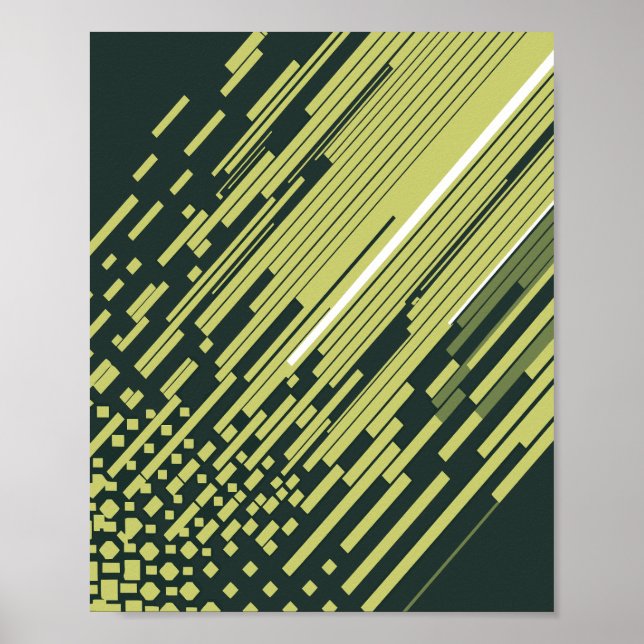 Lime Green Digital Motion Lines on Dark Background Poster (Vorne)
