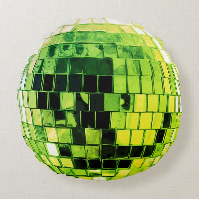 Lime Green Disco Disco Ball Rundes Kissen (Vorderseite)