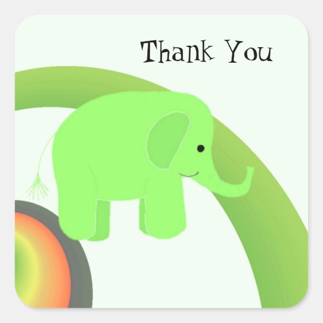 Lime Green Elephant Vielen Dank Quadratischer Aufkleber (Vorderseite)