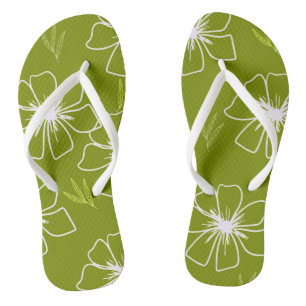 Lime Green Floral Design Flip Flops