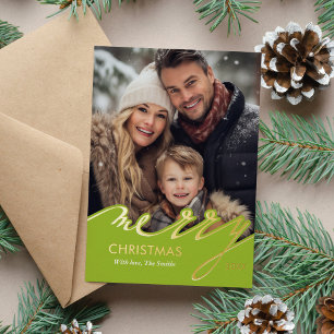 Lime Green Frohe Weihnachts-Script-Foto Folien Feiertagskarte