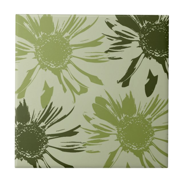 Lime Green Gerbera Blume Fliese (Vorderseite)