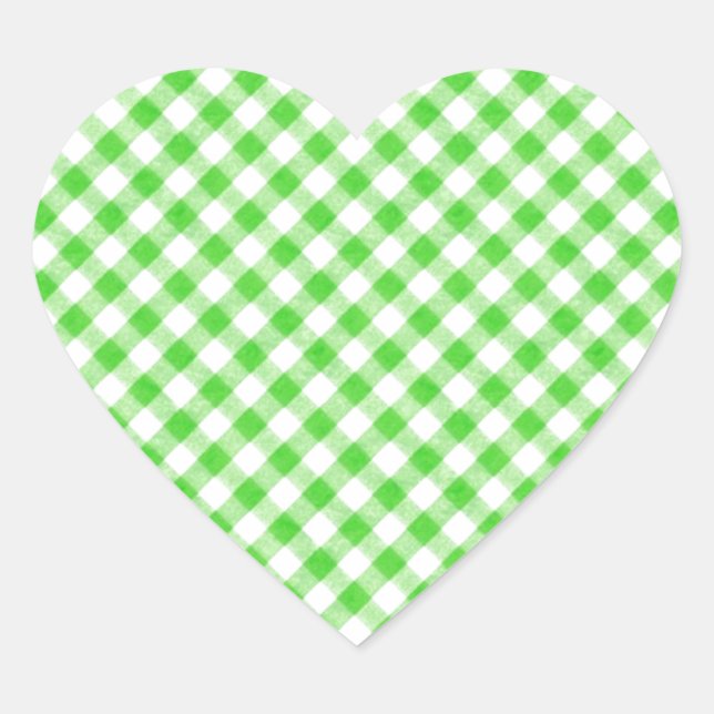 Lime Green Gingham Checkered Patern Herz-Aufkleber (Vorderseite)